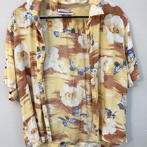 Urban Outfitters Yellow and Brown Floral Button Down Shirt